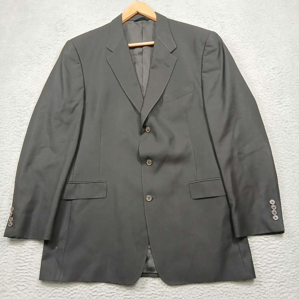 Hart Schaffner Marx Men's 44L Black Pinstripe 100% Wool Suit Jacket Blazer